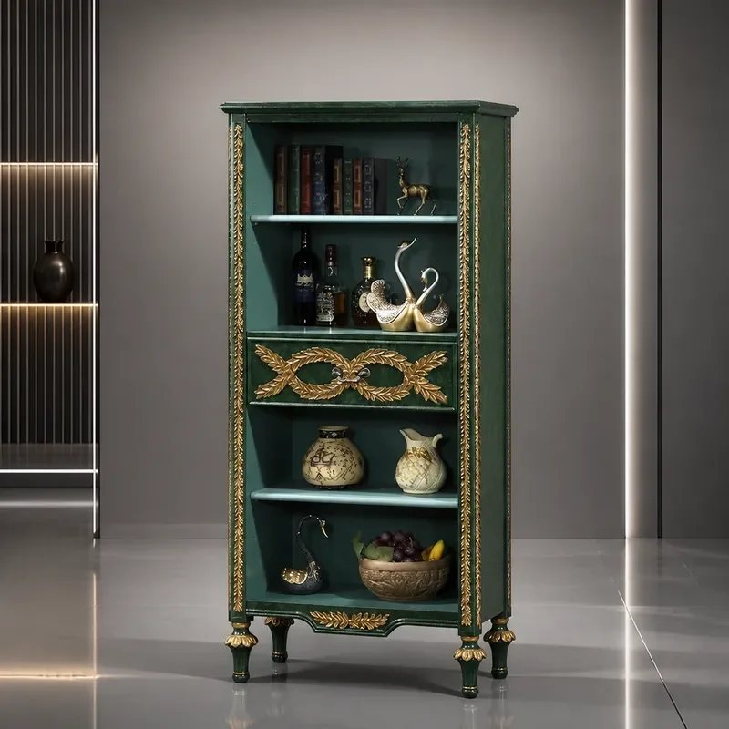 American Style Malachite Green Retro File Cabinet Study Storage Locker Decorative Multi-functional Bookcase Bookshelf