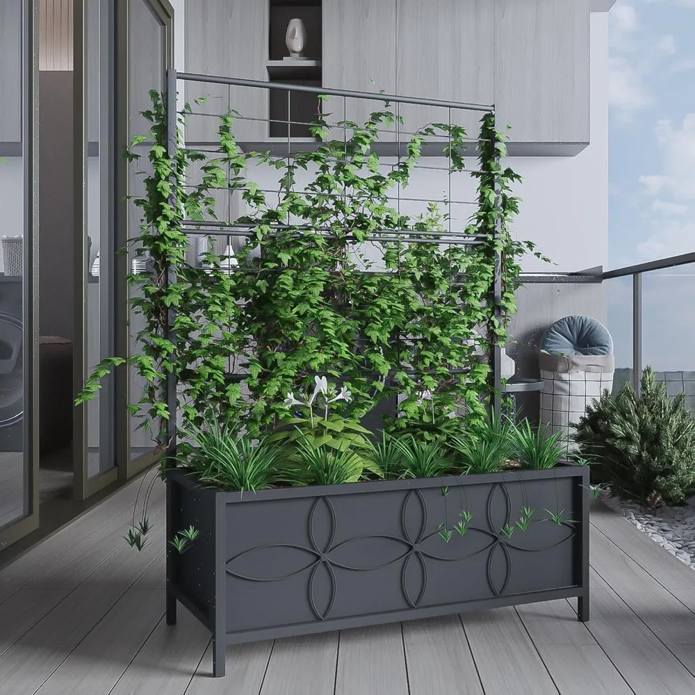 Sturdy Raised Garden Bed with Trellis (15.75 x 35.43 x 48.8 in) for Vegetables Flowers, Planter Box for Backyard Patio Balcony