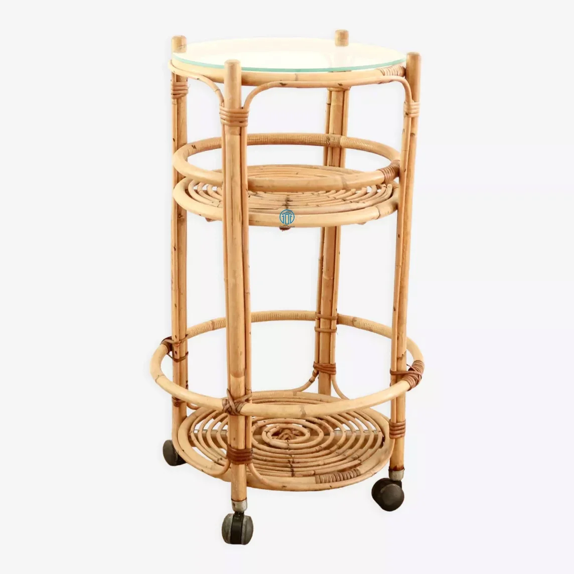 Rattan Bar Cart High Quality Natural Rattan Bar Trolley For Hotel Bar Coffee Shop Restaurant