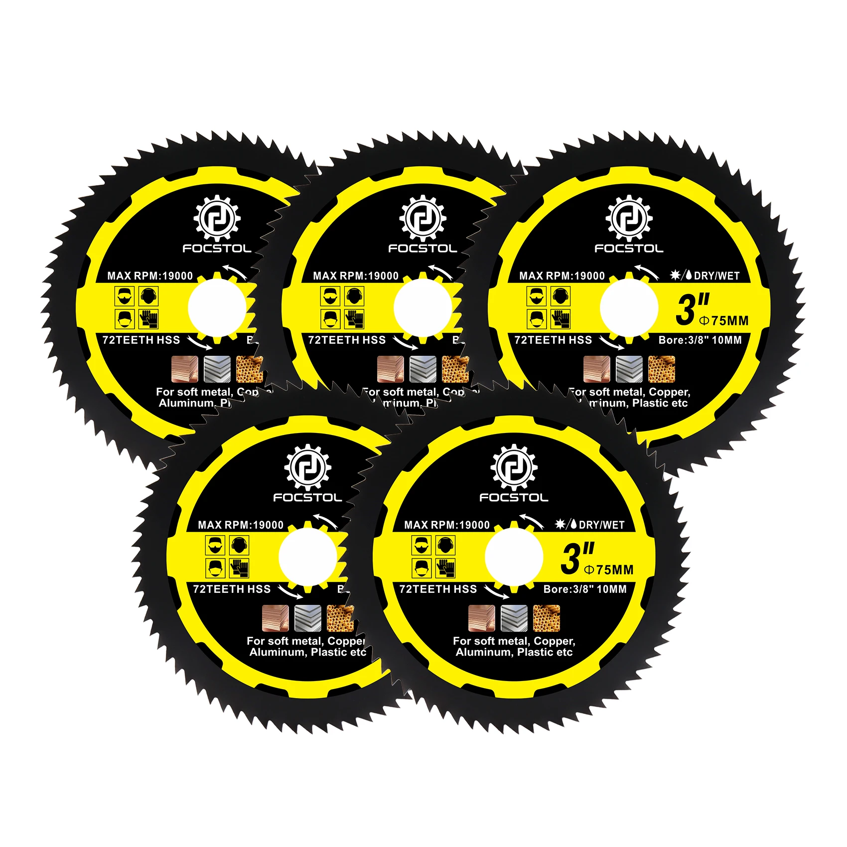 

FOCSTOL Cutting Disc Dia 75mm HSS Cutting Disc 10pcs Saw Blade for Cutting Soft Metal Copper Aluminium MIni Saw Blade