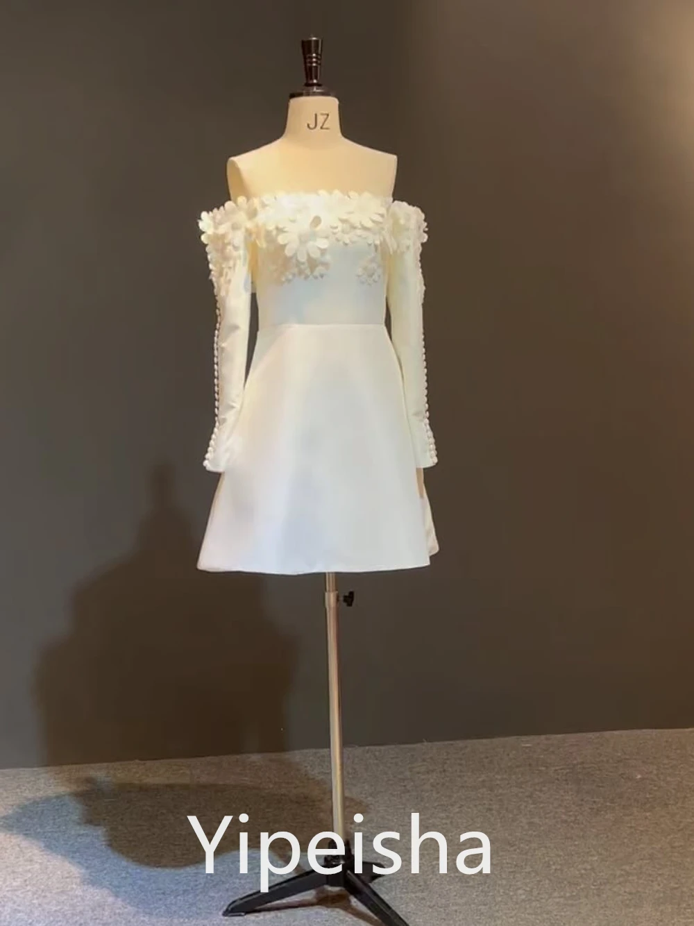 Yipeisha elegante simples fora do ombro a linha aberta volta vestidos de festa flor cetim mini vestido personalizado