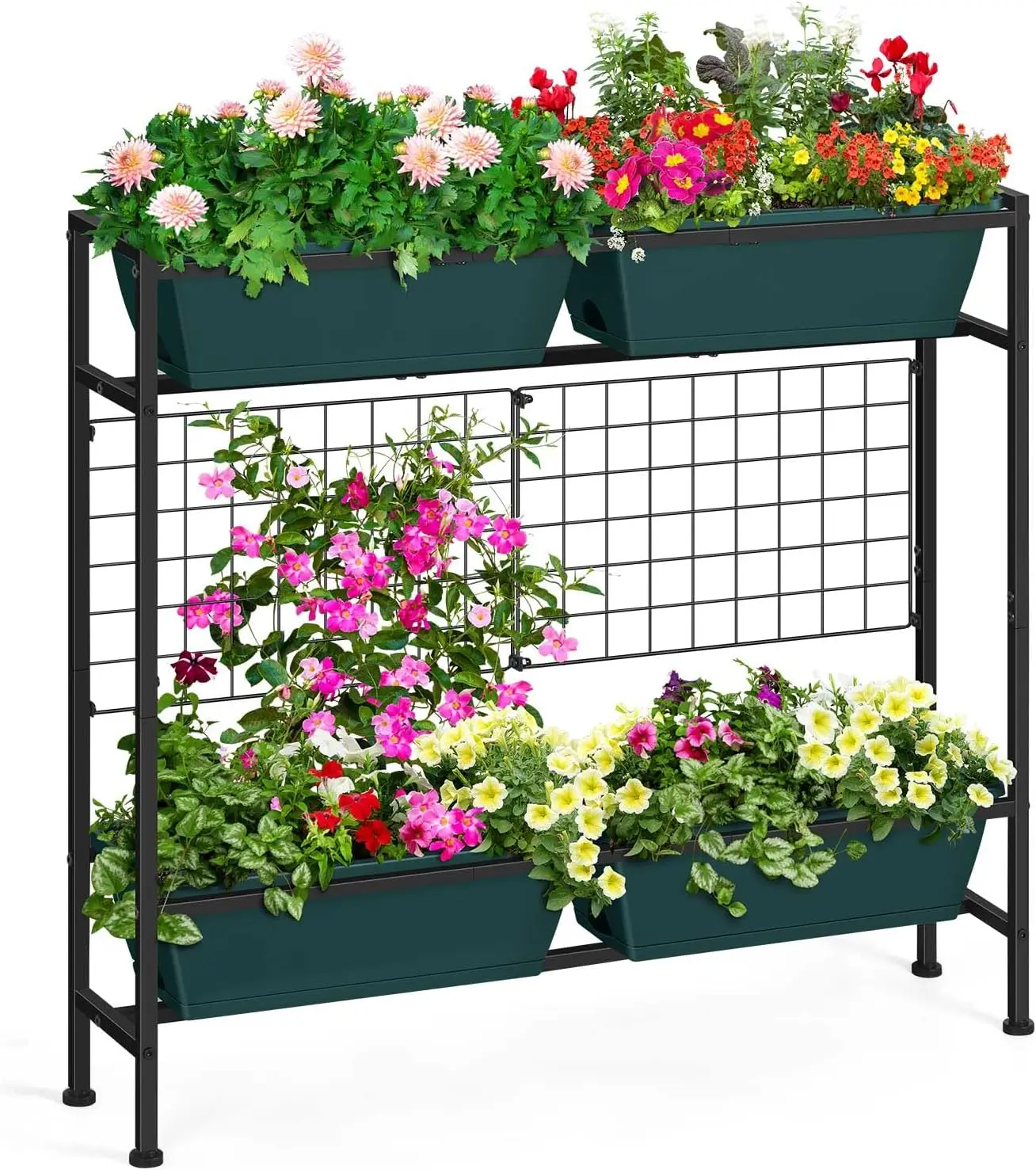 Raised Garden Bed & Flower Bed, 32", Green, with Legs, with Trellis