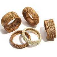 ALLYES Boho Wood Bamboo Rattan Weave Bracelet for Women Beach Jewelry Vintage Handmade Wide Wrap Wrist Bracelets & Bangles Gifts