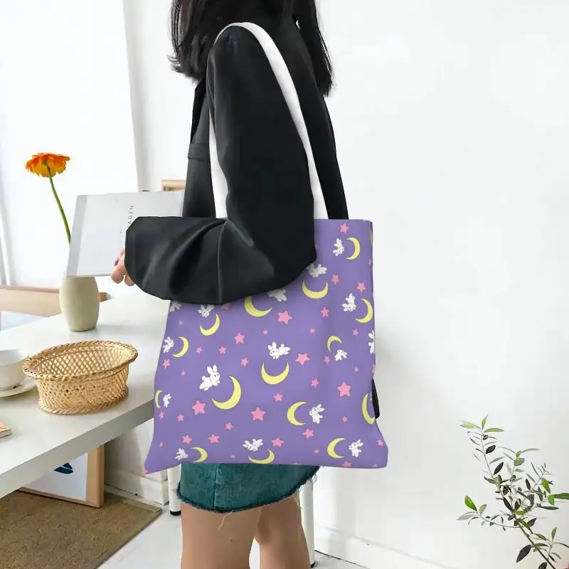 Personalizzato stampato Usagi Tsukino Moon Shopping Tote Bags riutilizzabile tela spalla Shopper Anime giapponese Sailor Manga Handbag