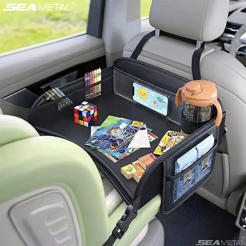 Kids Travel Seat Tray For Car Children's Toy Storage Dining Table Large Tabletop With Multiple Storage Pocket Organizer