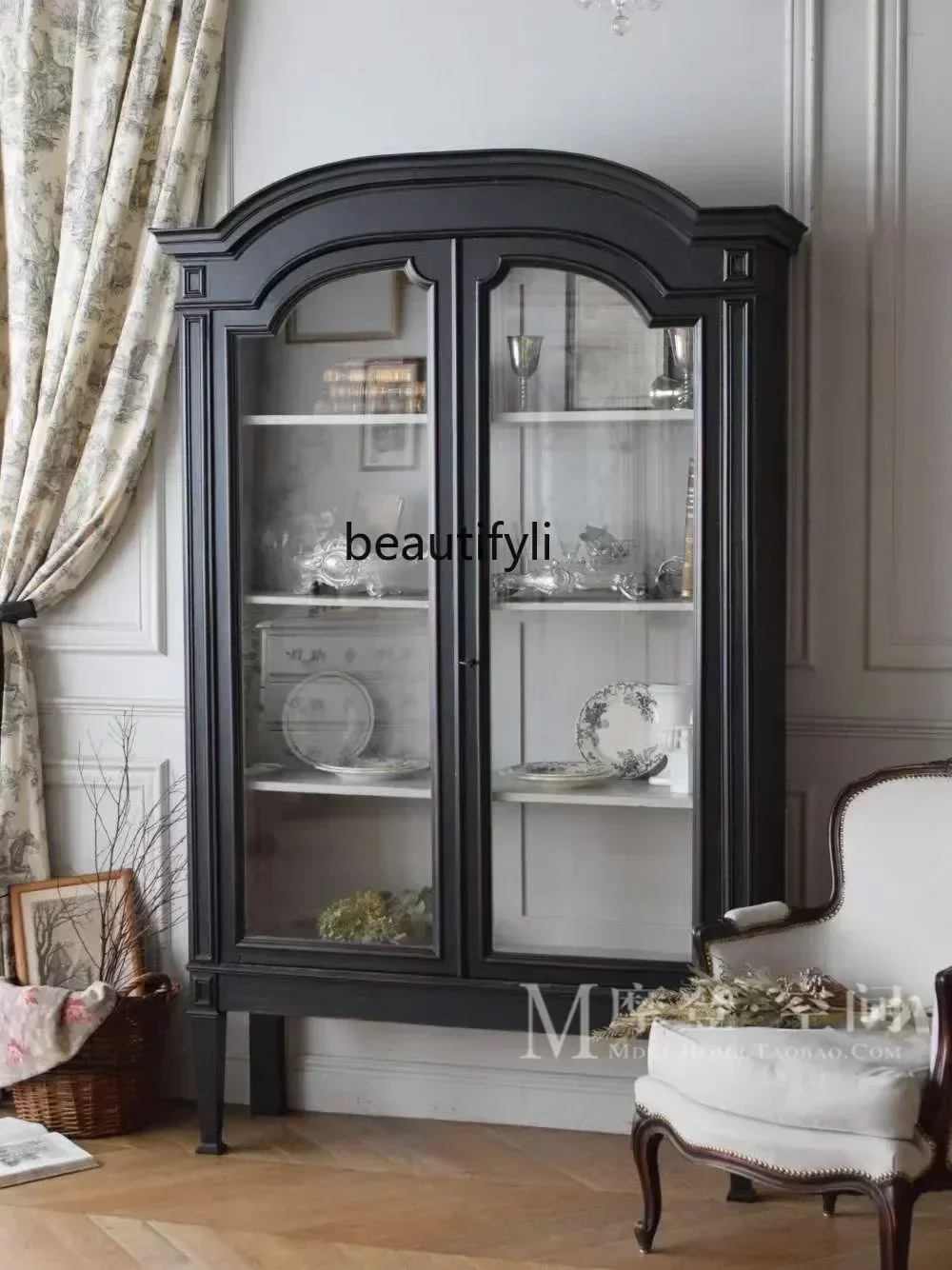 

zxqxzzY13 Y13 American solid wood bookcase retro and old special-shaped oak display cabinet dining side wine cabinet