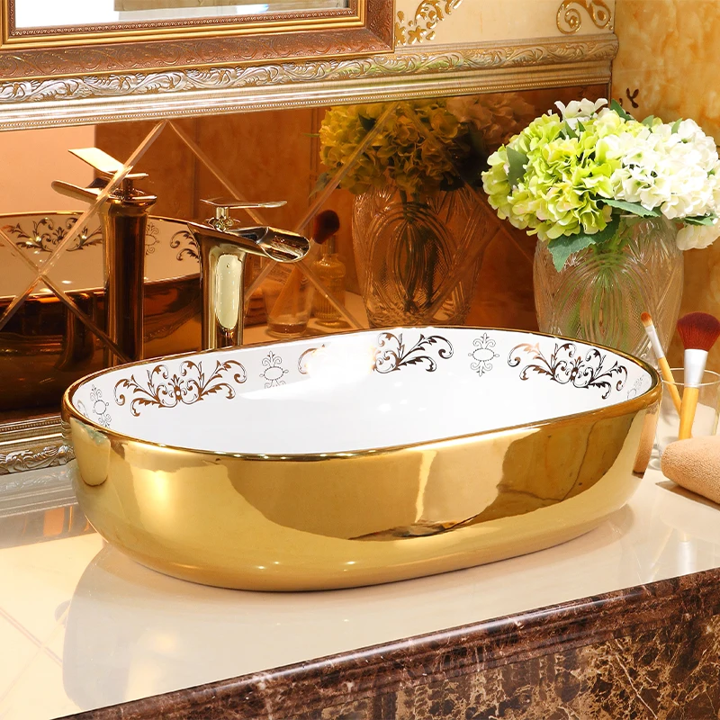 

Ceramic counter basin Art basin Oval, bathroom basin Washbasin Modern simple retro