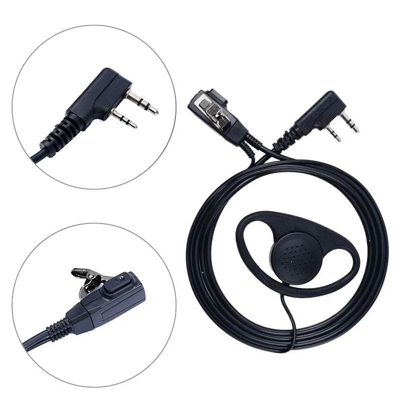 

2 Pin Walkie Talkie Headset with MIC PTT D-Shape Walkie Talkie Earpiece Headset for Baofeng Kenwood Puxing TYT Radio Accessories