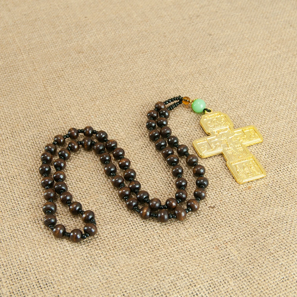 جديد قلادة الأرثوذكسية مع سلسلة من الخرز الخشبي الصليب الذهب مسبحة خشبية مطرز سلسلة الدينية يسوع الصلاة صندوق مجوهرات هدية #5