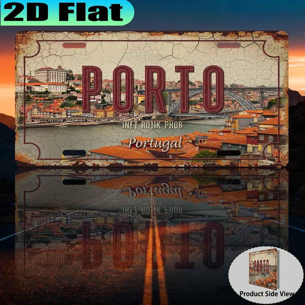 2D Flat, [2D Flat] 2D Flat Printing, 1pc, Porto  Aluminum Sign License Plate (30.48x15.24cm),  Urban Style, Travel Enthusiast Gi