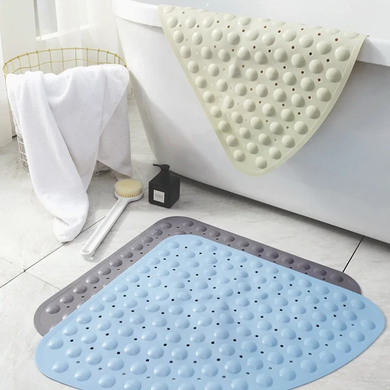 Washable Corner Shower Carpet Floor Mat Toilet PVC Shower Mat  Fan-shaped Suction Cup Anti-slip Pad Cushion