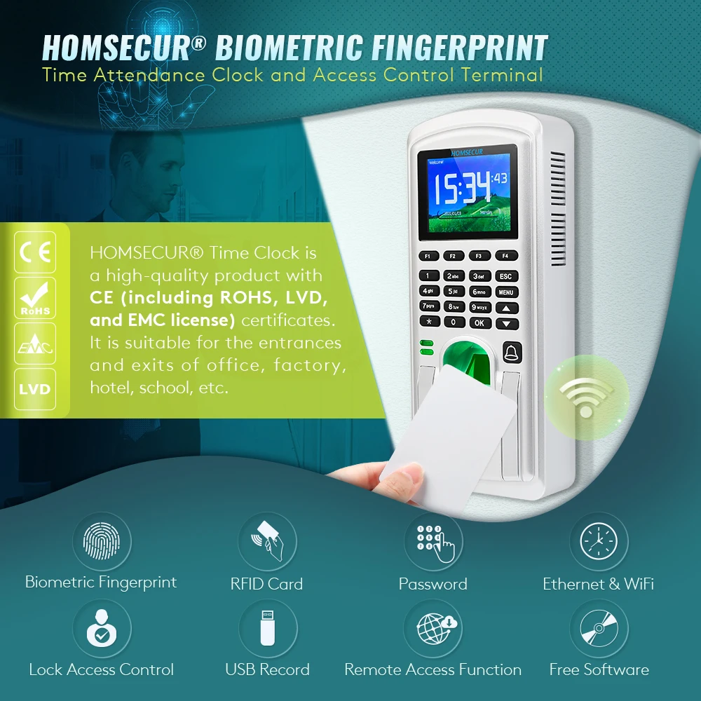 

2.4" Employee WiFi Time Clock Biometric Fingerprint RFID Password Attendance Door Access Control Free Software And DST Setting