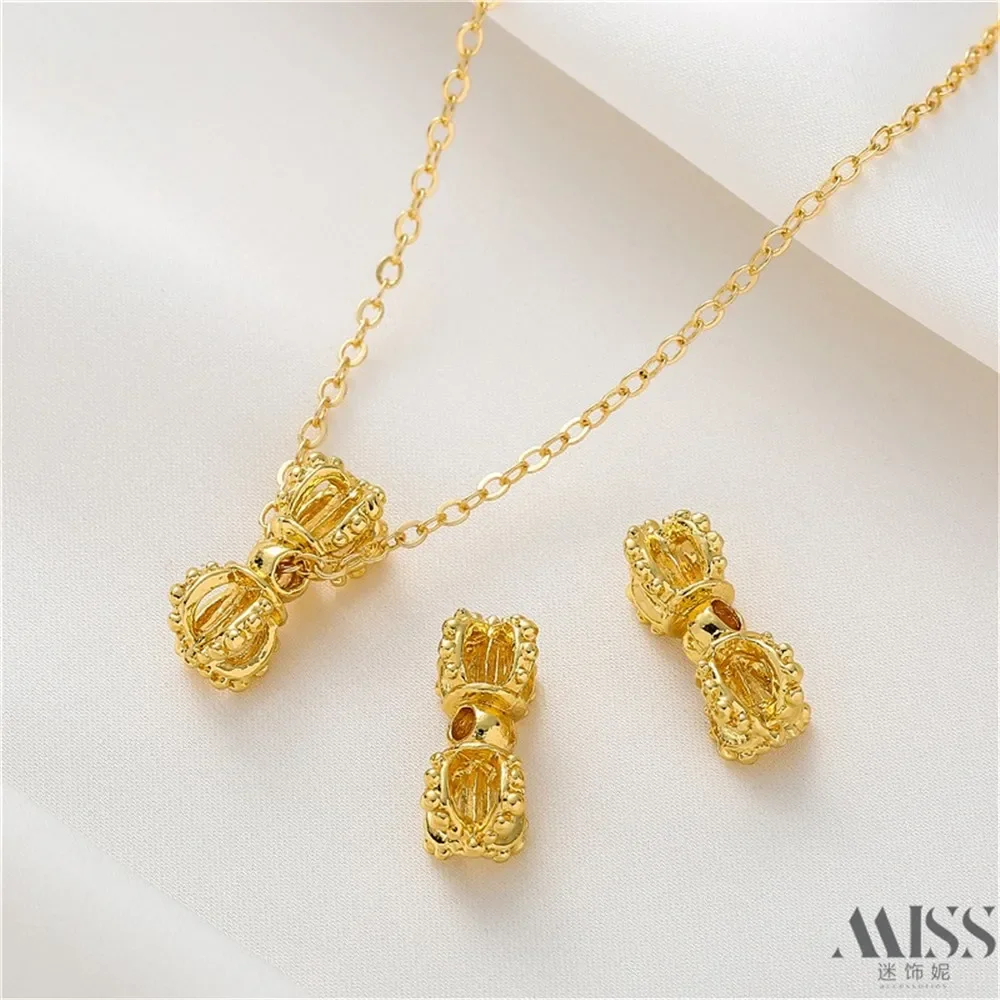 18K Gold Thunder Gong Pestle Through-hole Bead Pendant DIY Accessories Loose Beads Bracelet Necklace Jewelry Decorative Material
