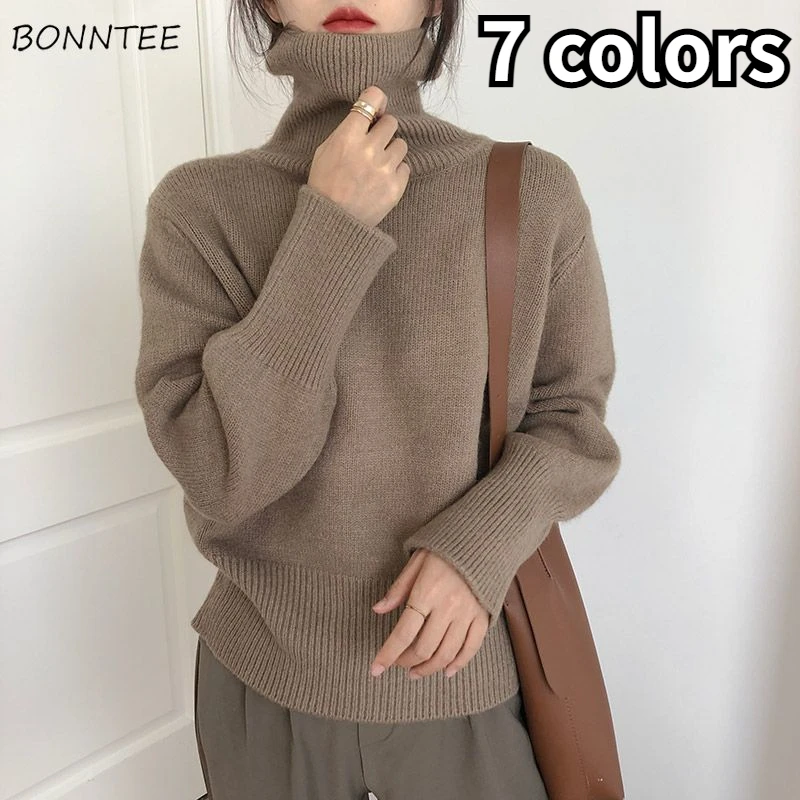 

Turtleneck Sweater Women Solid Warm Delicate Vintage Korean Style All-match Daily Creativity Pretty Simple Classic Ladies New