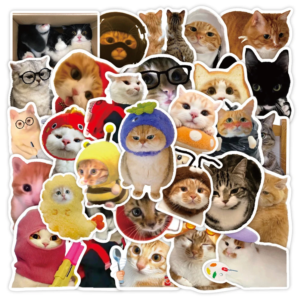 10/30/50pcs Cute Cartoon Cat Animal MEME Stickers Waterproof Graffiti Skateboard Phone Laptop Luggage Funny Sticker Decoration
