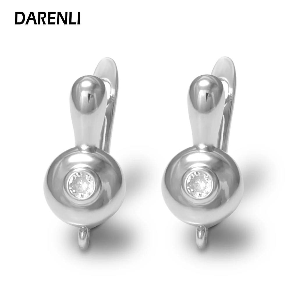 DARENL 1 Pair 18K Gold/Rhodium Plated French Earrings Hooks With Zircon DIY Women's Earwires Jewelry Making Materials Wholesale