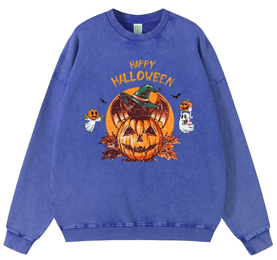 

Cat Wishes You A Happy Halloween Mens Vintage Washed Cotton Sweatshirt Street Autumn Pullover Hipster Oversized Hip Hop Fleece