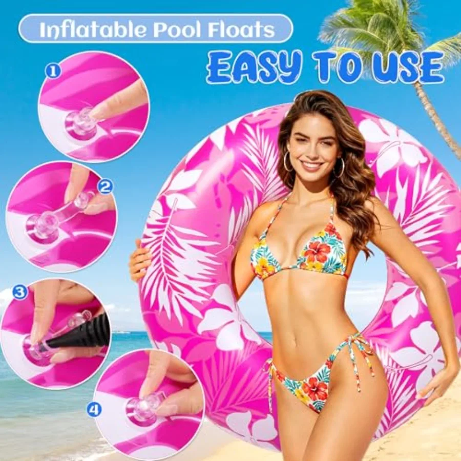 Pool Floats For Adults, 42 Inch Inflatable Tubes, Tropical Blue And Yellow, Extra-Large Comfort Design For Summer Pool And Beac