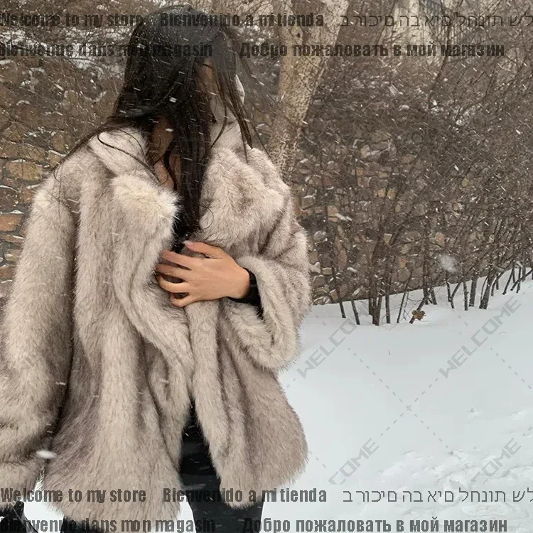 Winter Frauen Langarm Flauschige Jacke 2024 Übergroßen Lose Beiläufige Luxus Weichen Dicken Warmen Haarigen Faux Fuchs Pelzmantel