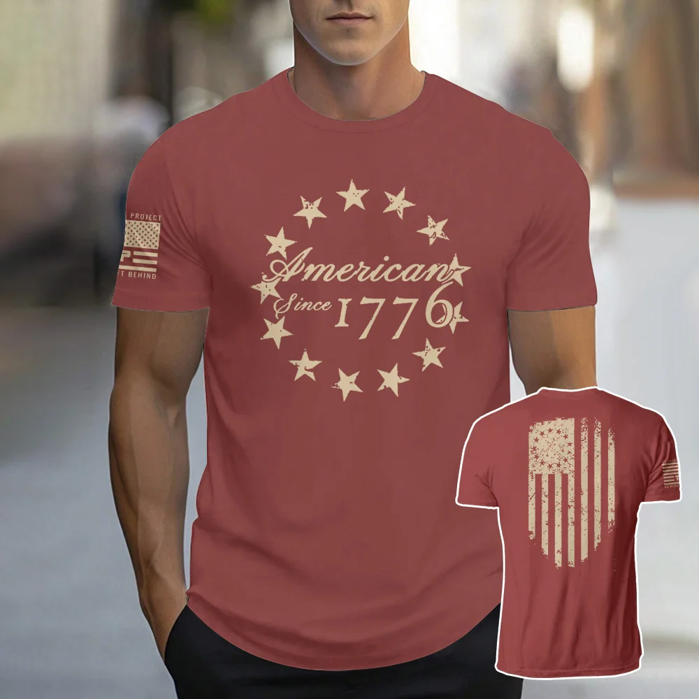 Fashion 1776 American Flag Graphic Print T-Shirt Top Casual Breathable Men's O-Neck Short Sleeve Clothing Outdoor Men's T-Shirts