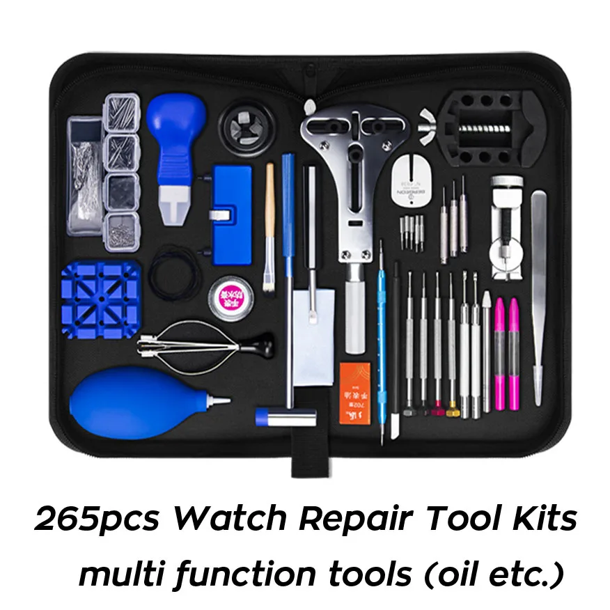 265Pcs/Set Watch Repair Tools Kit Set with Opener Remover Tweezers Holder Durable Clock Watch Repair Tool Kit