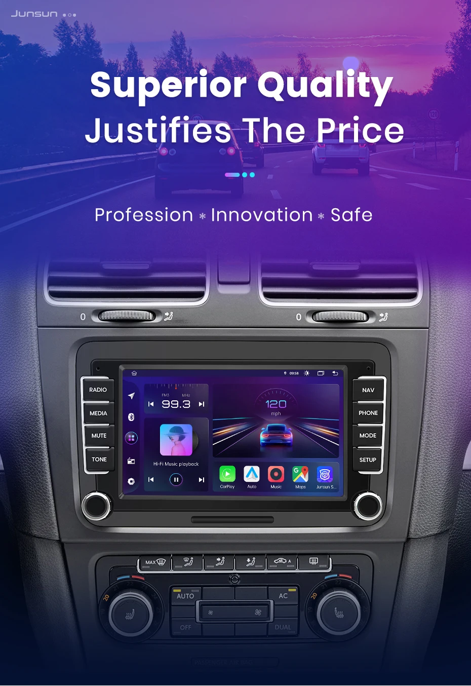 Junsun 7 "Wireless Carplay Android Auto Auto Radio für VW Passat B6 B7 T5 Tiguan Touran GOLF 6 POLO Stereo GPS Multimedia Player – Detail 7