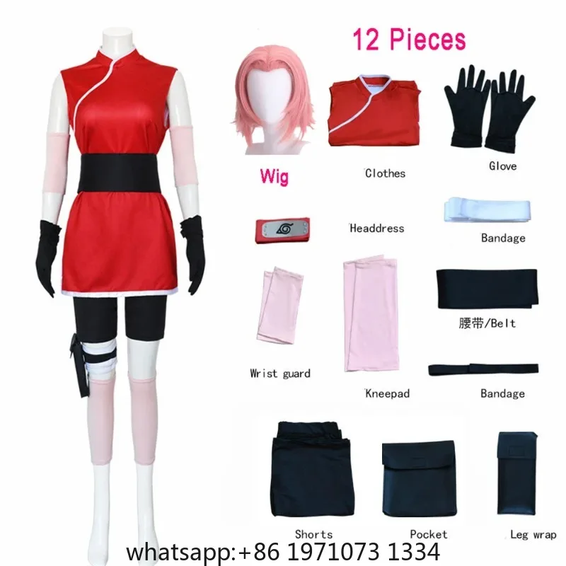 Game Haruno Sakura Cosplay Shippuden Anime Costume Wig Women Girls Skirt Outfit Unisex Ninja Cartoon Halloween Carnival Costume