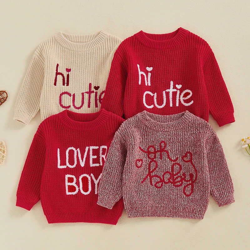 

Cute Knitted Baby Sweater with Long Sleeves and Crew Neck Adorable Winter Pullover with Letters for Girls and Boys Perfect