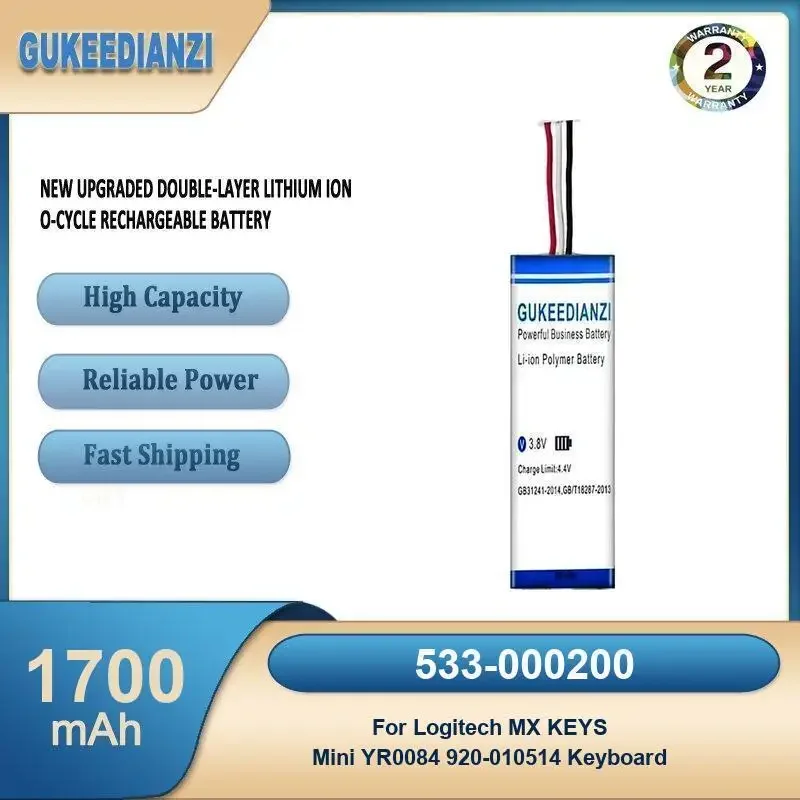 

533-000200 1700mAh High Capacity Wireless Keyboard Battery For Logitech MX KEYS Mini YR0084 920-010514 Keyboard