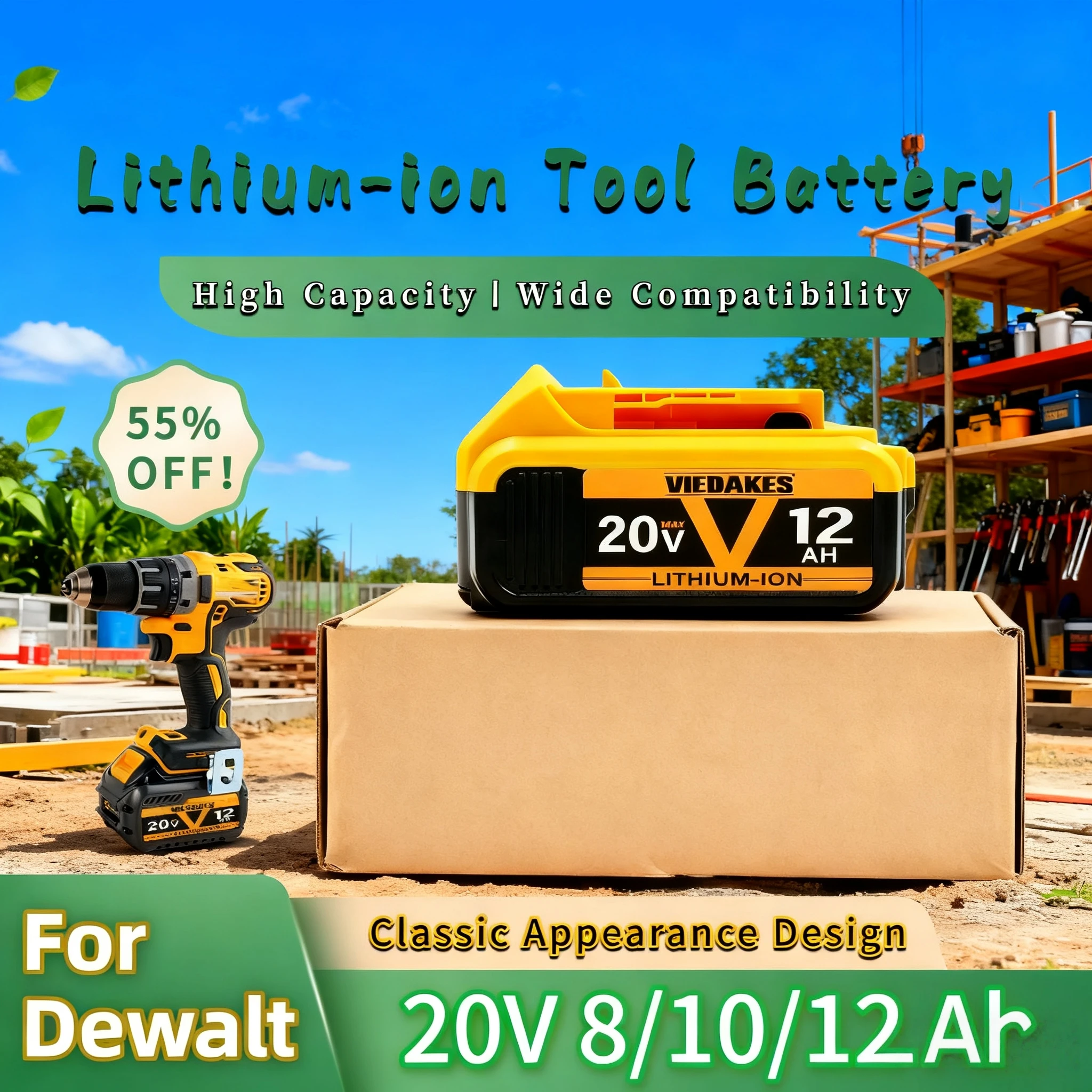 

2025 100%New 18/20V 8.0-12.0Ah Lithium Replacement Battery For Dewalt DCB184 DCB200 DCB182 DCB180 DCB181 DCB182 DCB201