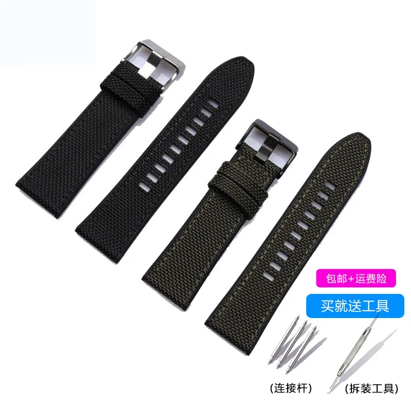 24mm 26mm 28mm Black Green Canvas Nylon fabric leather watch band Bracelet Buckle Clasp For Panerai  pam985 strap tools free