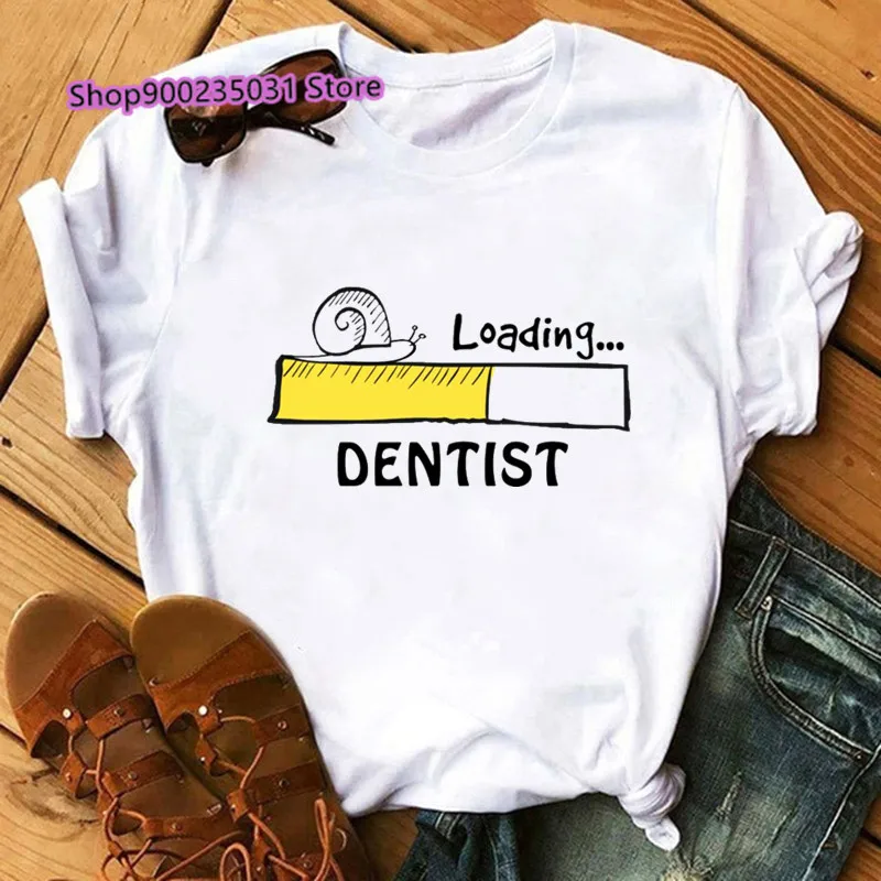 Aesthetic tshirt Tooth and Dentist Print Women T Shirt Hip Hop O-Neck TShirt Short Sleeve Streetwear Funny Korean Top tee 2022