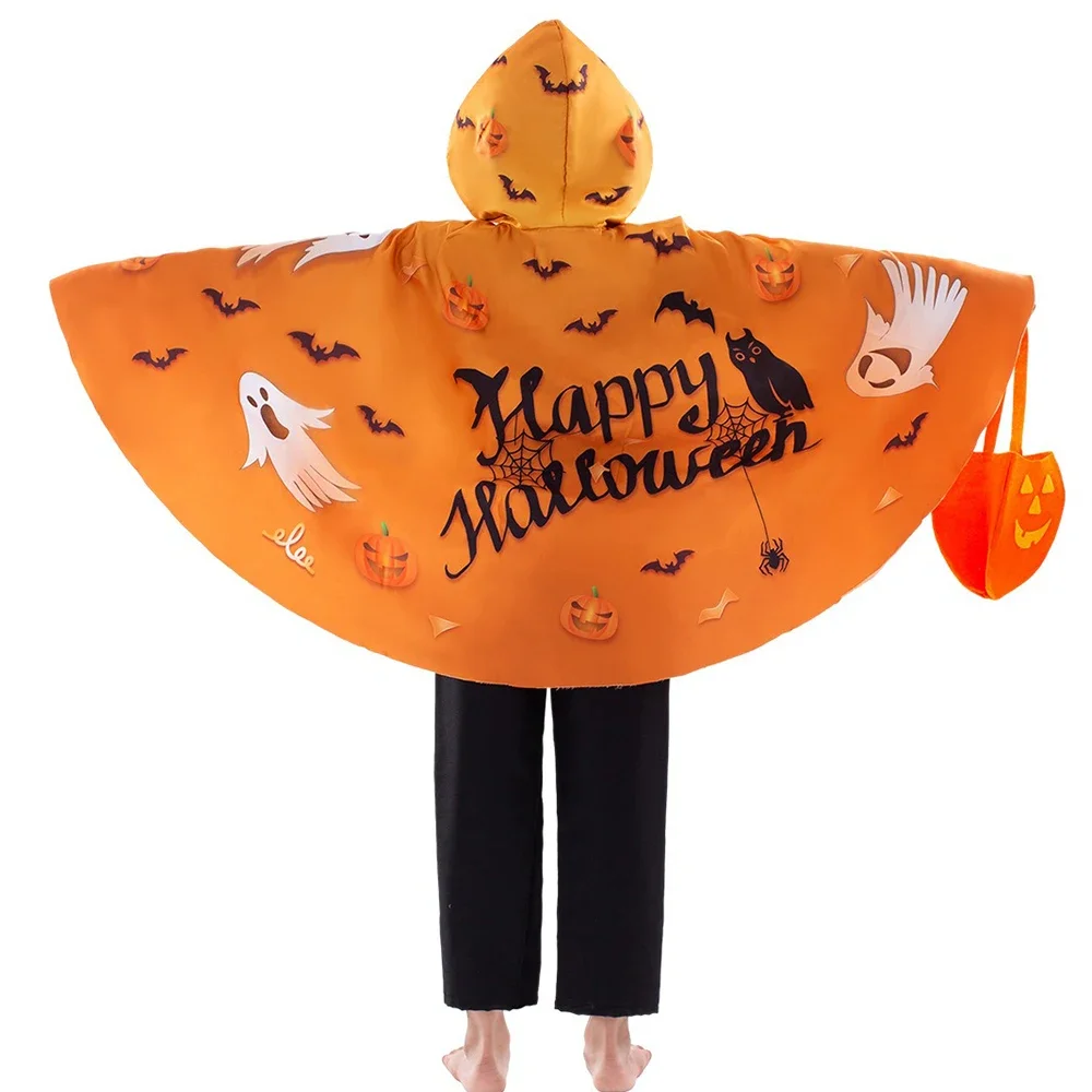Kids Halloween Unisex Witch Cosplay Cloak + Witch Hat 2 Piece Costume Carnival Party Fancy Gold Black Color Blocking Dress Cape