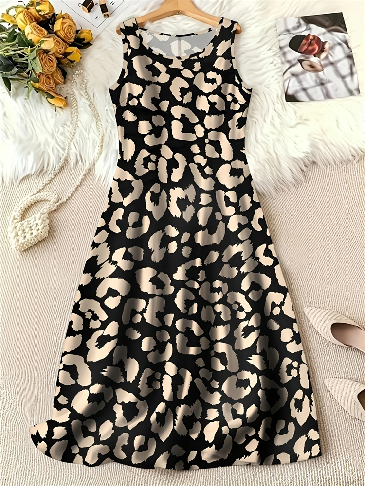 2026 Women's Tropical Leaf Print Tank Dress—Sleeveless Fashionable Loose-Fitting Summer Beach Casual Dress—Plus Size