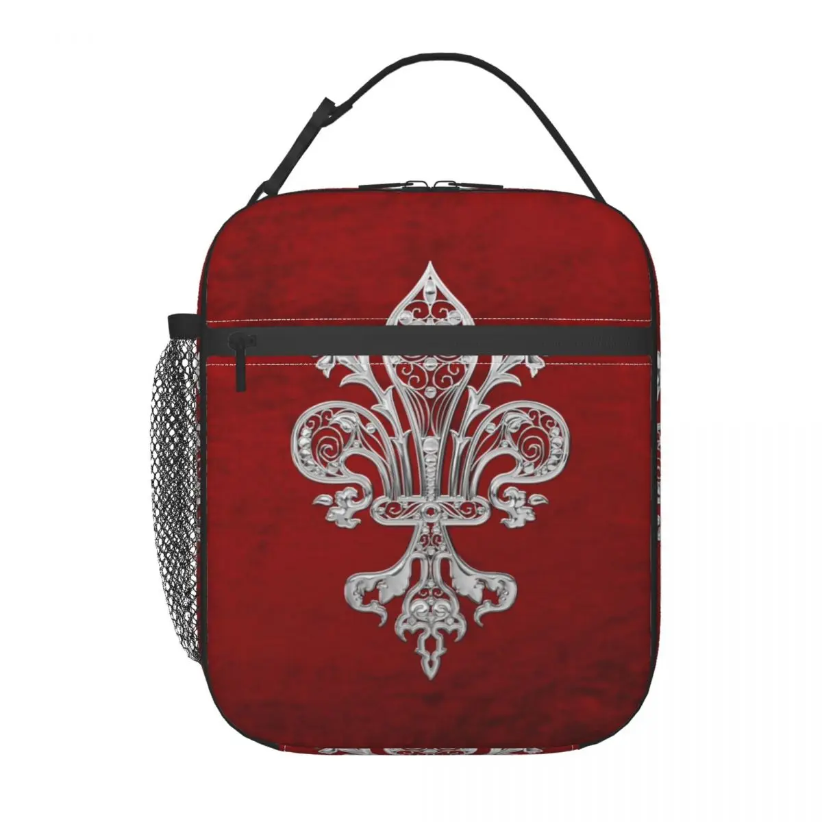 Silver Filigree Fleur De Lis Lily Flower Resuable Lunch Boxes Multifunction Thermal Cooler Food Insulated Lunch Bag Office Work