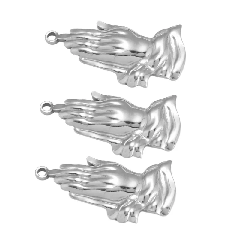 3Pcs Stainless Steel Faith Charm Praying Hand Pendants Jewelry Making Supplies