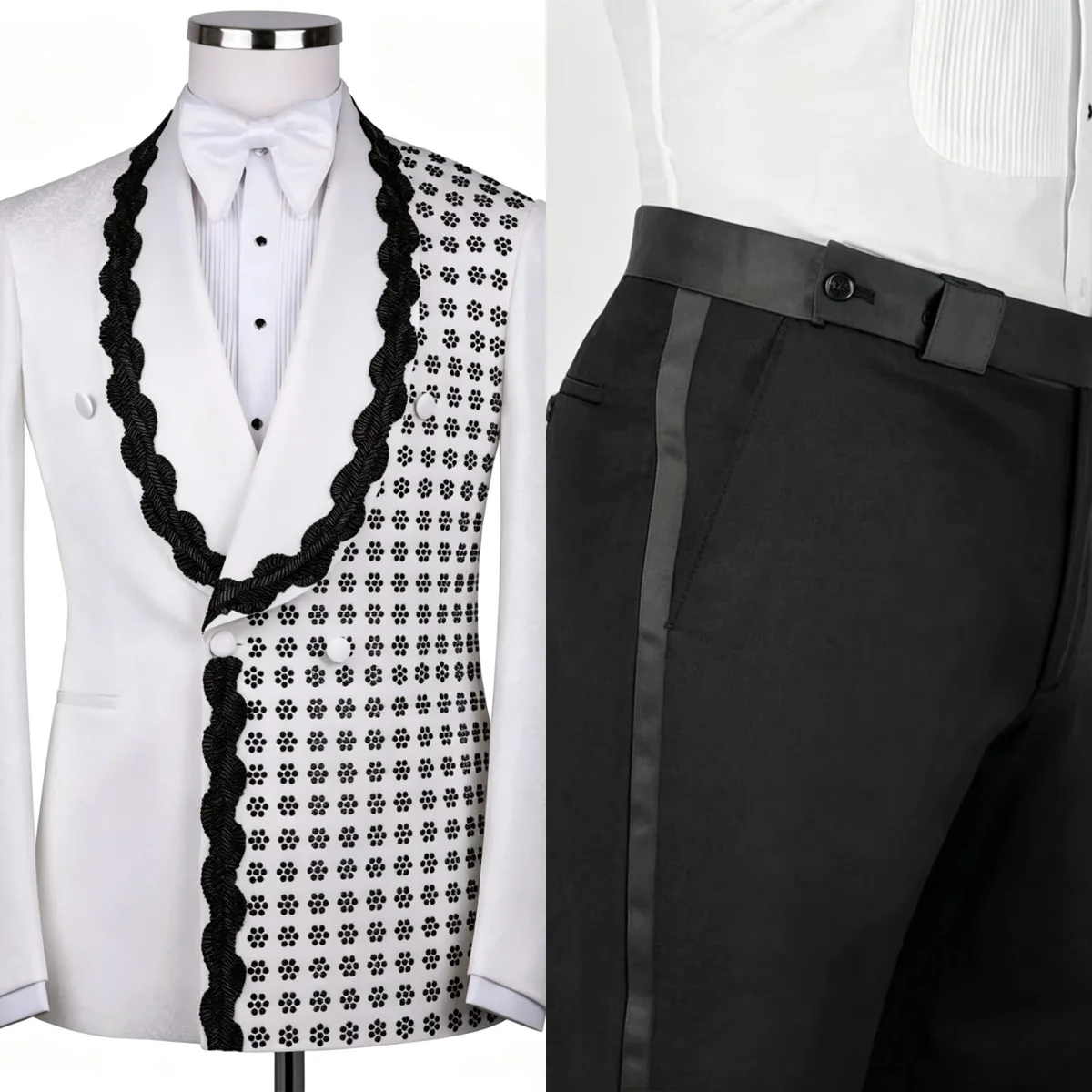 Designer Hot Fix Men Wedding Suits For Wedding Double Breasted Tuxedo Groom Wear 2 Pcs Jacket Pants Evening Party Customized