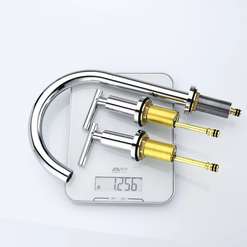 

Modern 8 Inch Basin Sink Faucet Deck Mounted Three Hole Bathroom Sink Faucet Double Handle Hot and Cold Mixer Tap Chrome