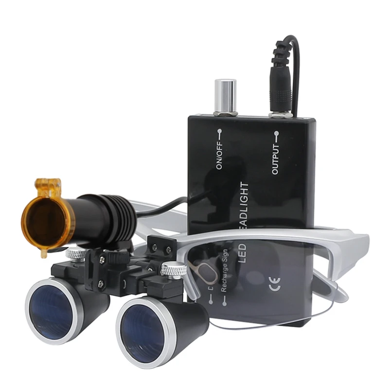 Dental Loupe with 5W Spot Size Adjustable Headlight Yellow Optical Filter Battery Medical Surgery Dentist Binocular Magnifier