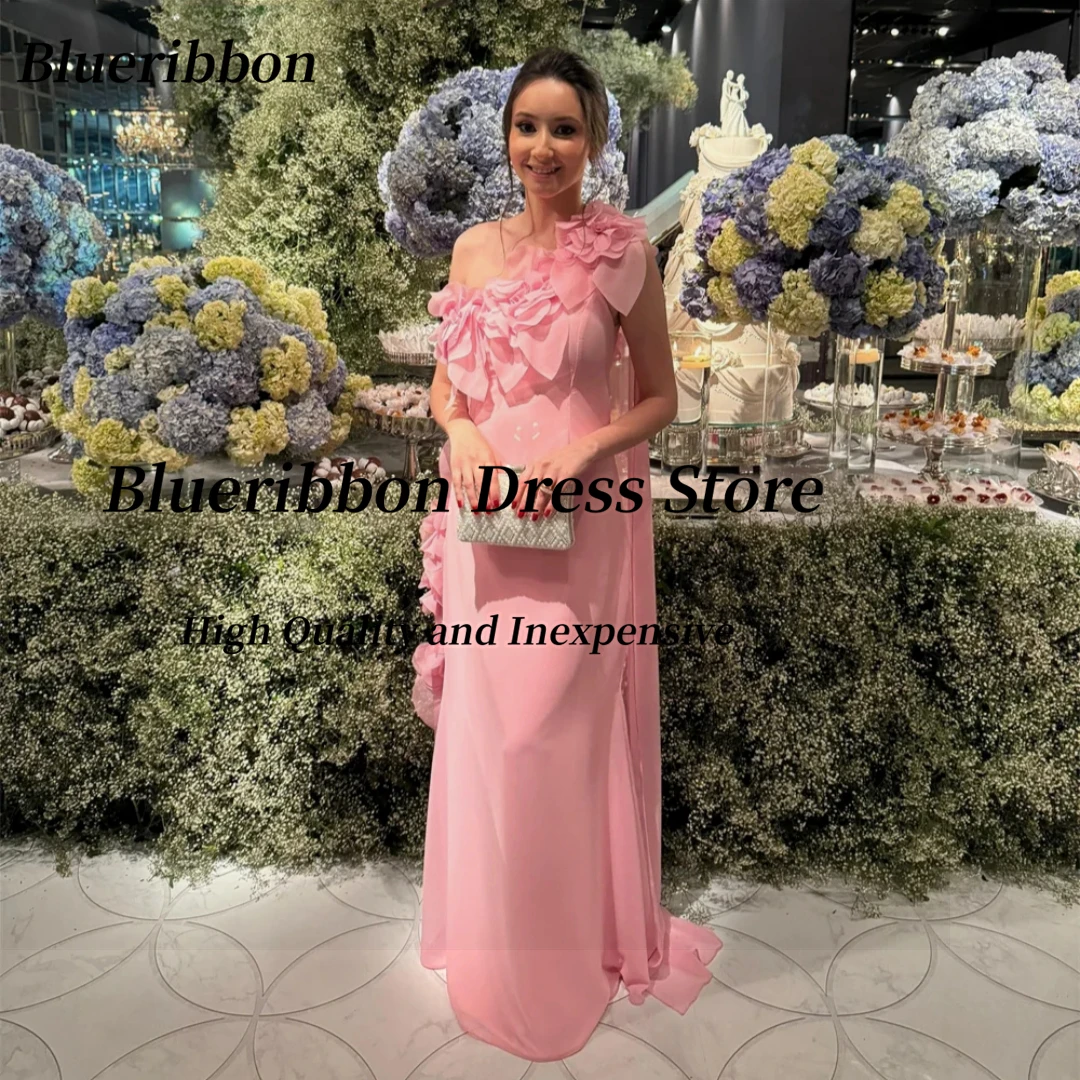 

Blueribbon Customized One Shoulder Prom Dresses Handmade Flowers Bridesmaid Dress for Weddings Long Elegant Evening Party Gowns