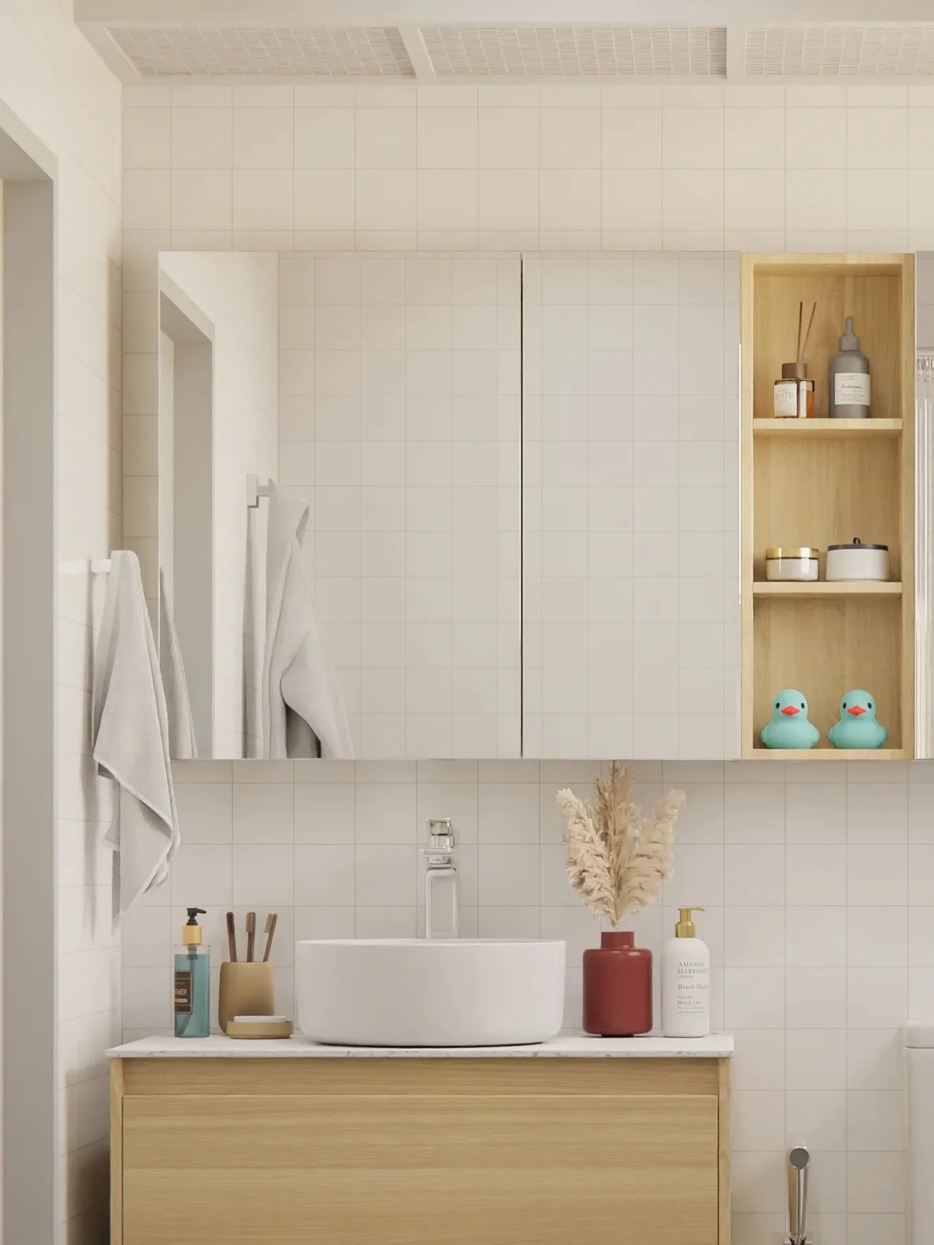 CBMmart Modern Luxury Wooden Bathroom Vanity Cabinet with LED Mirror Wall-Mounted Water Resistant-Customizable Sizes