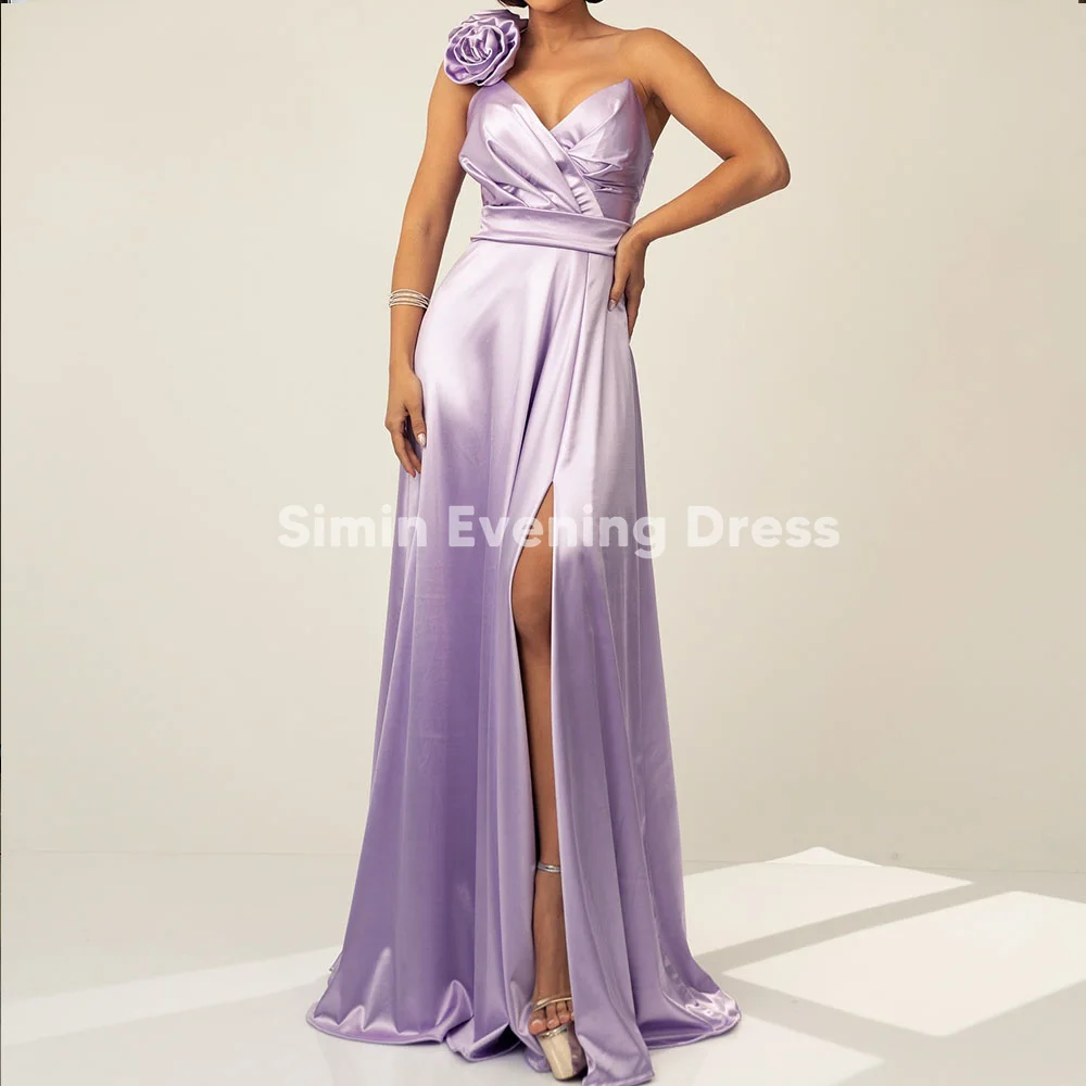 

Simin Women's Satin One-shoulder 3D Flowers Split A Line Saudi Evening Dresses With Sleeveless Formal Elegant Party Dresses 2025