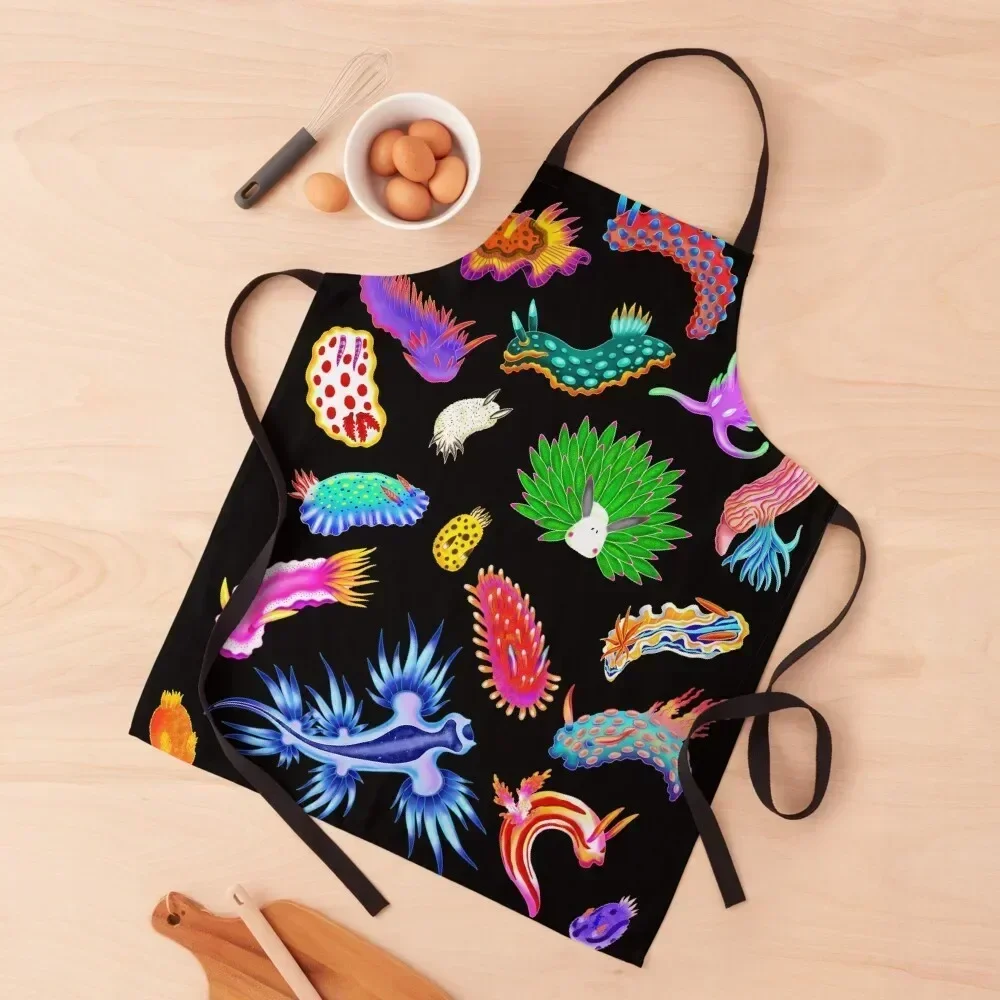 

Rainbow Nudibranchs (Sea Slugs) Assortment Apron for kitchen useful Cleaning Products For Home Kitchen Tools Apron