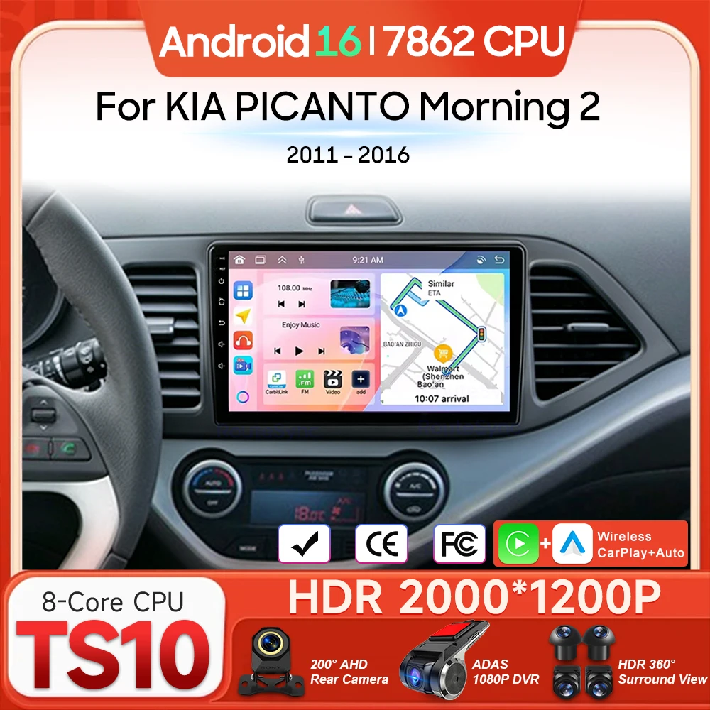 

Android 16 For KIA PICANTO Morning 2 2011 - 2016 Car Multimedia Player Carplay Auto Head Unit Radio Video Stereo Navigation GPS