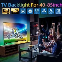 Kit de tira de luz, TV ambiente com luz de fundo, colorido, 4K, compatível com HDMI, dispositivo 2.0, 40-85