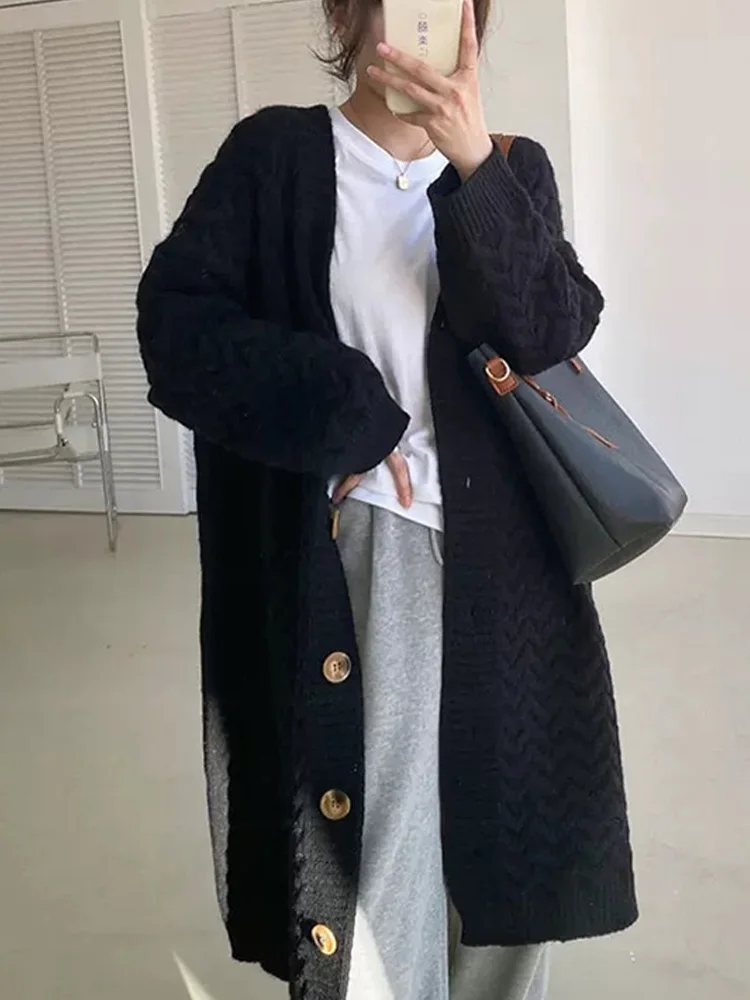 Nowy Jesienno-Zimowy Sweter Płaszcz Damski Casual Luźny Kardigan z Długim Rękawem Dzianinowy Sweter Damski Elegancki Długi Sweter