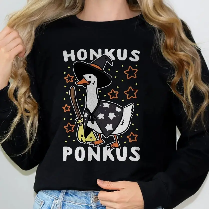 

Sweatshirt Aesthetic Graphic Hoodies Y2K Casual Daily Wear Unisex Versatile Stylish Pullover Honkus Ponkus Goose Halloween