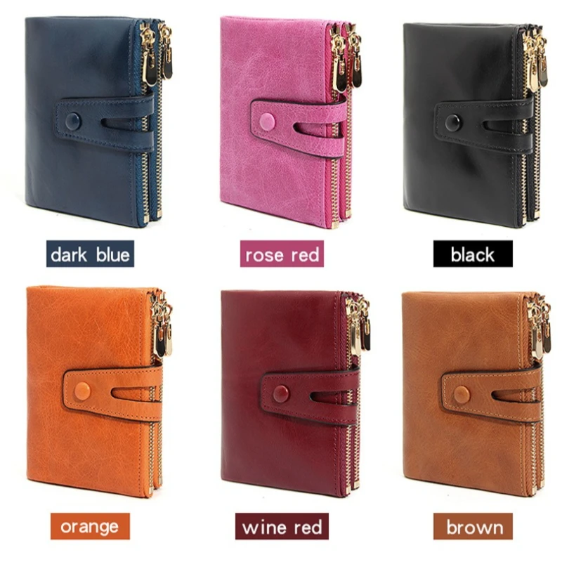 Small Soft Leather Bifold Wallet for Women and Men Large Capacity Double Zipper Banknote Pouch with Multi-functional Design