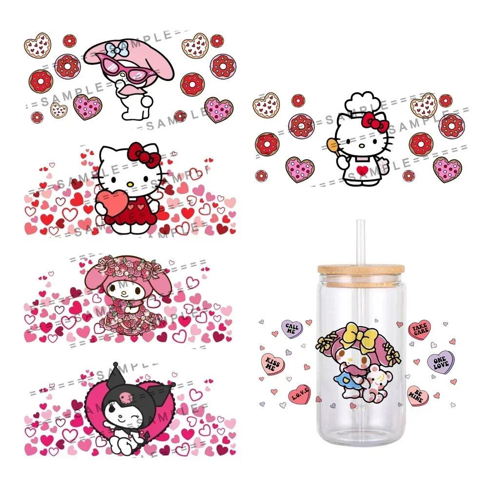 Valentine Sanrio Character Pattern UV DTF Transfer Sticker Waterproof Transfers For 16oz Glass Cup Wrap Stickers