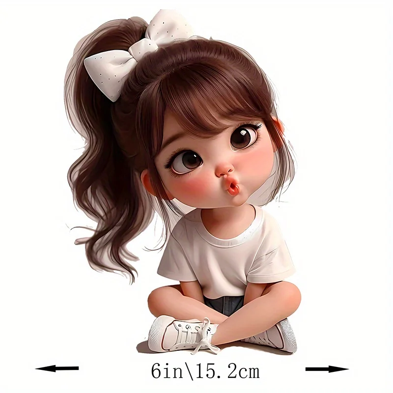 Cute Girl 2D Flat Vinyl Sticker, Glossy Waterproof Decal for Car, Laptop & Water Bottle